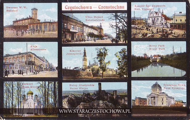 Czenstochau Częstochowa na starej pocztówce, widoki- obrazkowa