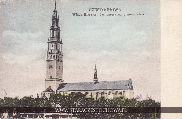 Widok Klasztoru Jasnogórskiego z nową wieżą w Częstochowie