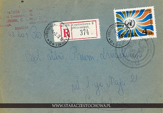 Koperta pocztowa, list polecony Częstochowa 9 (Wyczerpy)