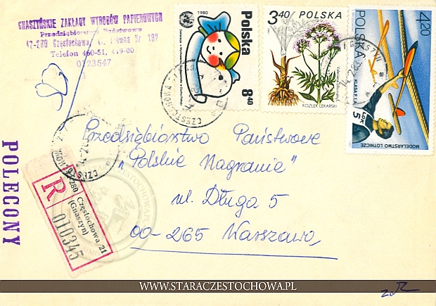 Koperta pocztowa, list polecony Częstochowa - Gnaszyn