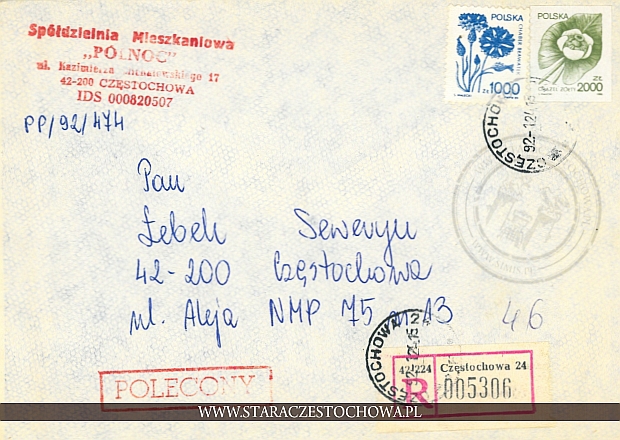 Koperta pocztowa, list polecony nr: 005306