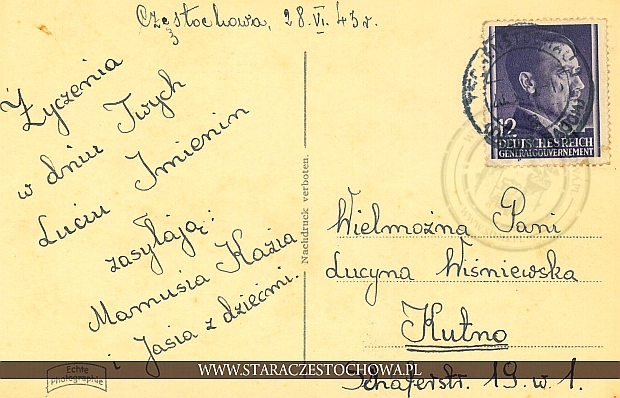 Karta pocztowa, Poczta miejska 1943, frankatura mechaniczna