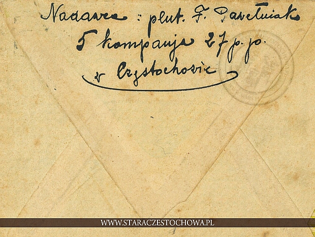 Koperta pocztowa 5 kampania 27 Pułku Piechoty z Częstochowy