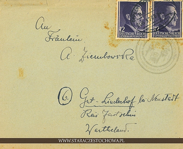 Koperta pocztowa, Oppeln - Tschenstochau