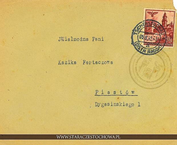 Koperta pocztowa z 1942 roku, frankatura mechaniczna