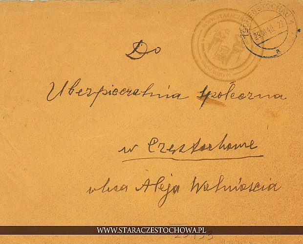 Koperta pocztowa z 1940 roku wysłana do Ubezpieczalni Społecznej