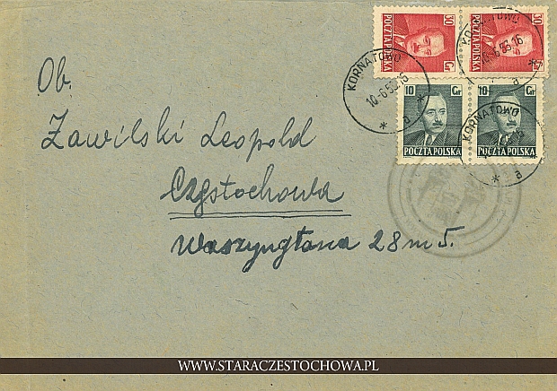 Koperta pocztowa, rok 1955 Kornatów