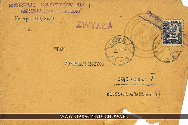 Koperta pocztowa, rok 1939 wysłana ze Lwowa