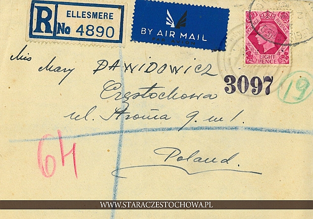 Karta pocztowa, rok 1940 list polecony