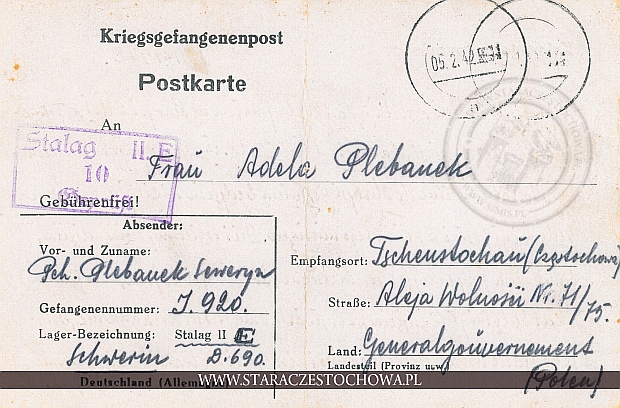 Niemiecka krata pocztowa, Stalag II. E. 10