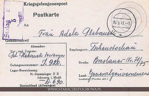 Niemiecka karta pocztowa, obóz jeniecki Stalag II E