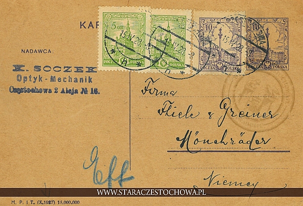 Karta pocztowa, frankatura mechaniczna z 1928 roku