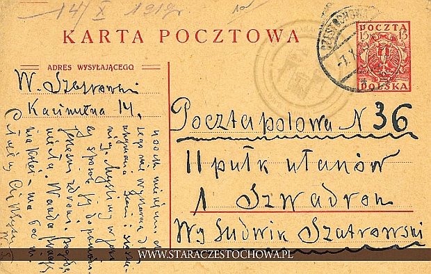 Karta pocztowa, rok 1919