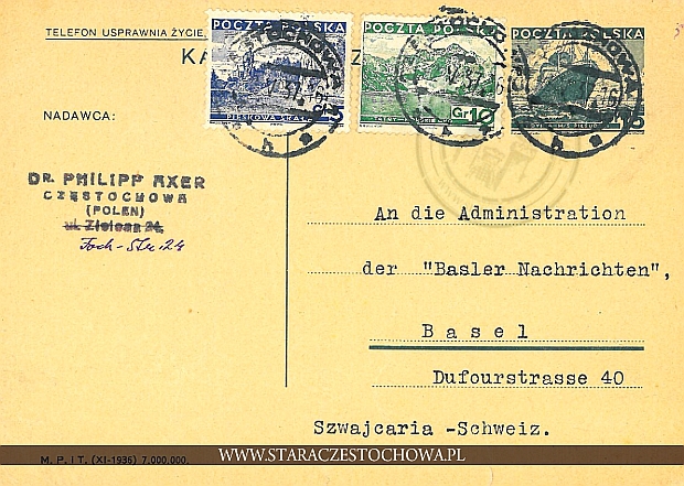 Karta pocztowa, rok 1937
