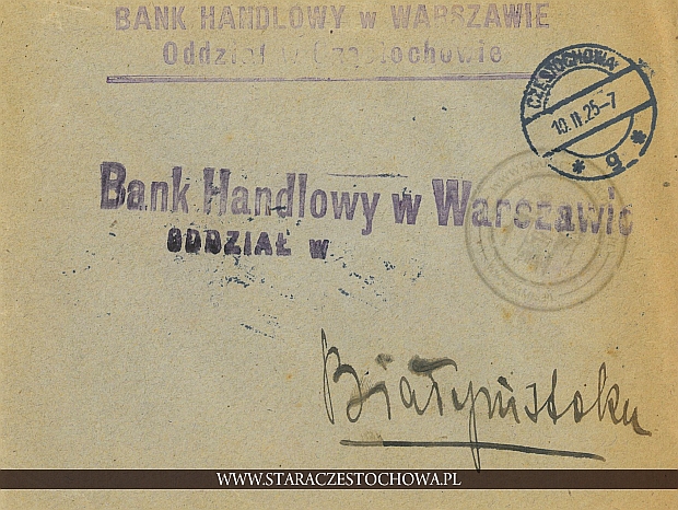 Koperta pocztowa, rok 1925 Bank Handlowy w Warszawie