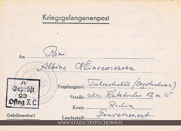 Niemiecka karta pocztowa z obozu jenieckiego Oflag X C