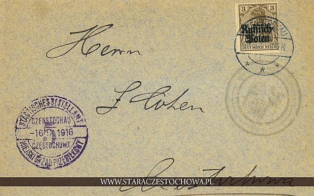 Koperta pocztowa, rok 1916 Czenstochau