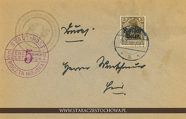 Koperta pocztowa, rok 1916 Czenstochau