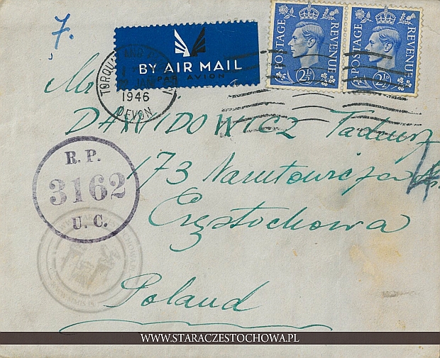 Koperta pocztowa, rok 1946 Devon