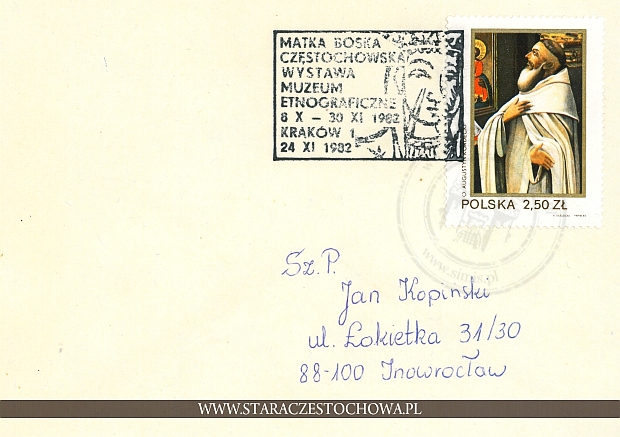 Koperta pocztowa, pieczęć okazjonalna Matka Boska Częstochowska