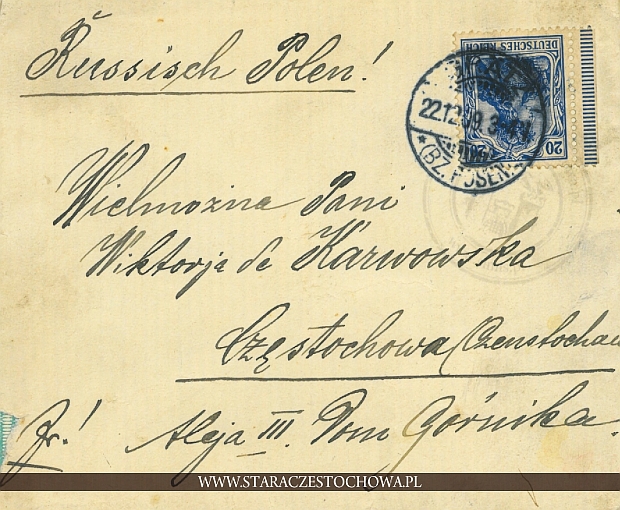 Koperta pocztowa, rok 1909 frankatura mechaniczna