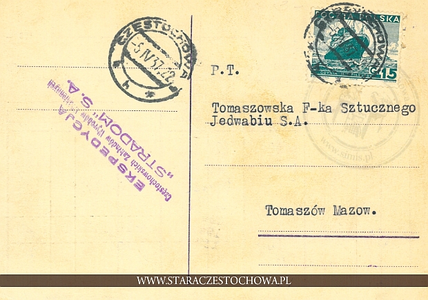 Karta pocztowa, rok 1937 Stradom