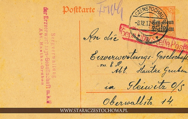 Karta pocztowa, frankatura mechaniczna, Bergverwaltung