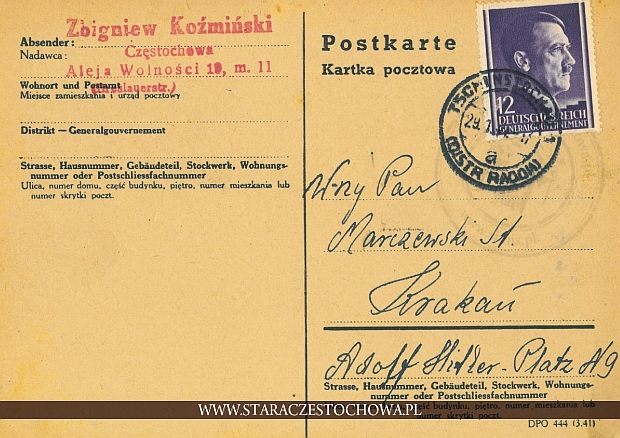 Niemiecka karta pocztowa, rok 1944 Zbigniew Koźmiński