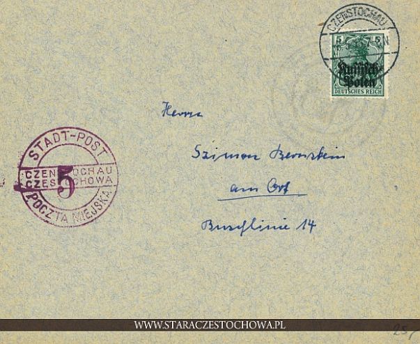 Koperta pocztowa, rok 1916, Stadt-Post, Poczta Miejska