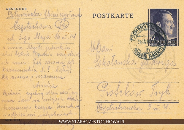 Niemiecka karta pocztowa, Tschenstochau