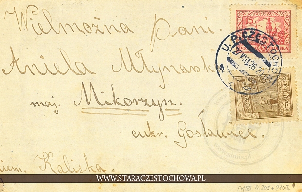 Koperta pocztowa, rok 1926 U.P. Częstochowa