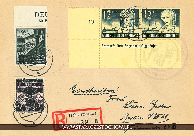 Niemiecka koperta pocztowa, Tschenstochau 1