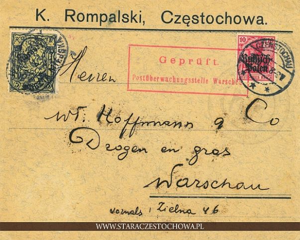 Koperta pocztowa, sygnowana K. Rompalski, Częstochowa