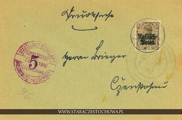 Koperta pocztowa, rok 1916, Miejski Urząd Przesyłkowy