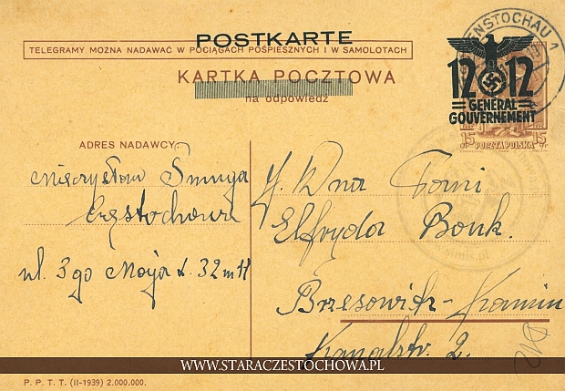 Karta pocztowa, rok 1939 Generalna Gubernia