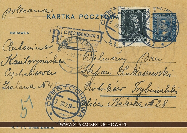 Karta pocztowa, list polecony z 1929 roku