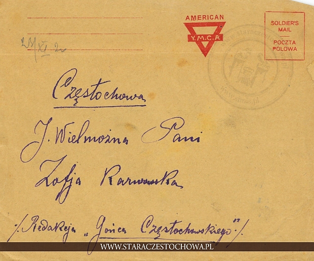 Koperta pocztowa, sygnowana American Y.M.C.A.
