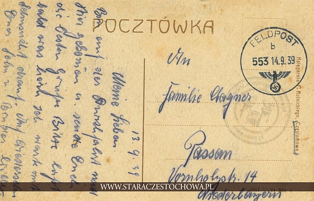 Karta pocztowa z roku 1939 Feldpost x