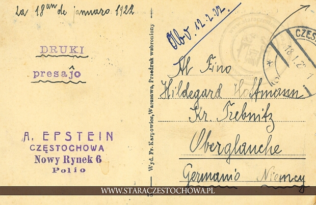 Karta pocztowa, rok 1922 A. Epstein