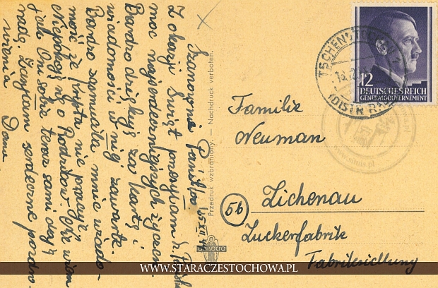 Karta pocztowa, Tschenstochau, distr. Radom