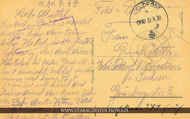 Karta pocztowa z roku 1939 feldpost