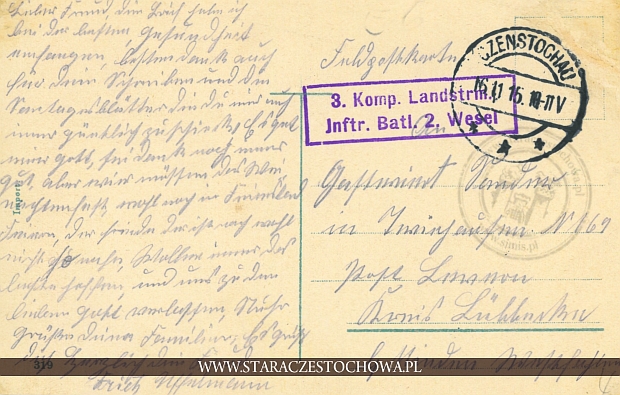 1916 I WŚ, kartka niemieckiej poczty polowej do Niemiec.