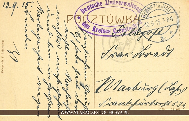 Karta pocztowa, rok 1915 Czenstochau
