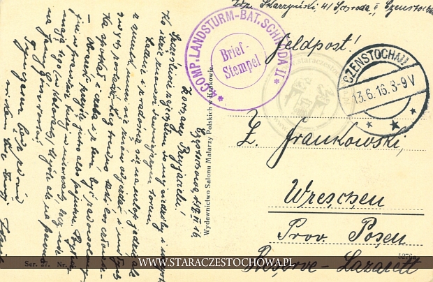 Karta pocztowa, rok 1916 Czenstochau