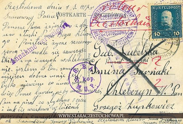 Karta pocztowa, rok 1919 Poczta Miejska Częstochowa