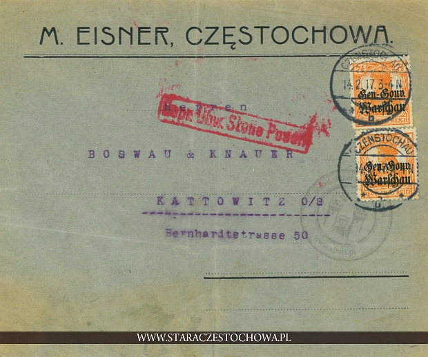 Koperta pocztowa, sygnowana pieczęcią M. Eisner