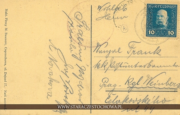 Karta pocztowa z 1917 roku, M. Baumert, Praga X