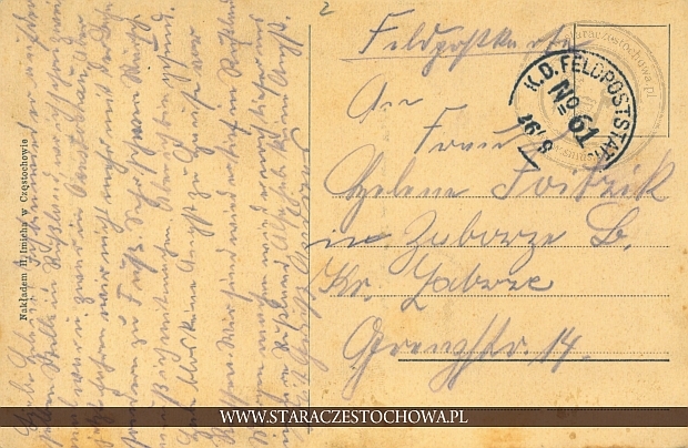 Karta pocztowa z 1914 roku, Feldpostation No 61