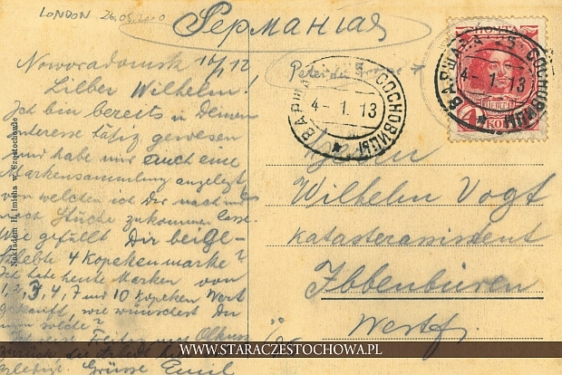 Karta pocztowa z 1913 roku, H. Imich, Londyn, Anglia x