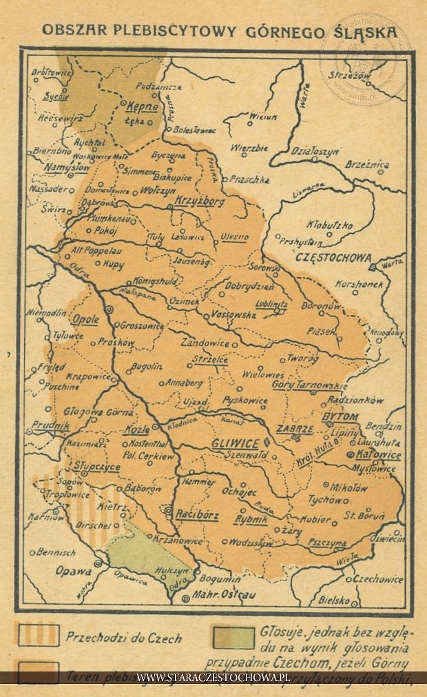 Mapa Górnego Śląska, obszar plebiscytowy